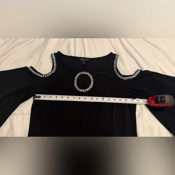 Black Dress with Rhinestone Cutouts 3/4 sleeves Size Medium - Picture 6 of 9